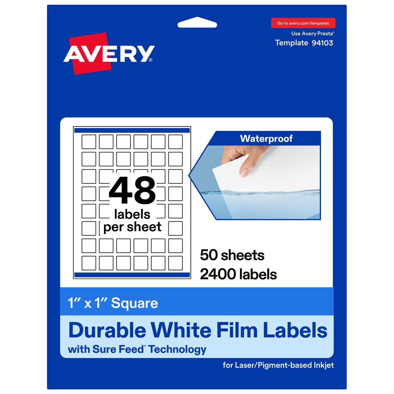 Avery Durable Waterproof Square Labels with Sure Feed, 1" x 1"